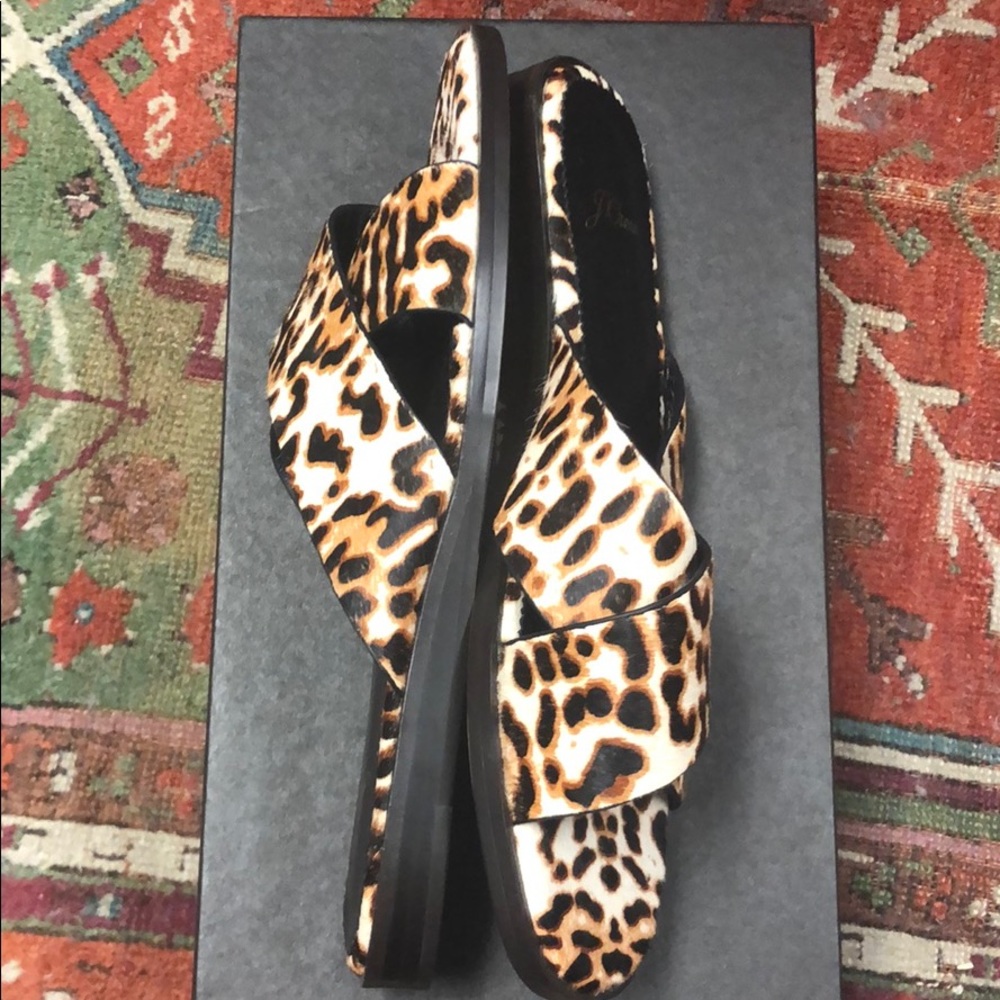 J.Crew Cross-strap sandals ivory leopard calf hair AJ146 - Picture 4 of 8